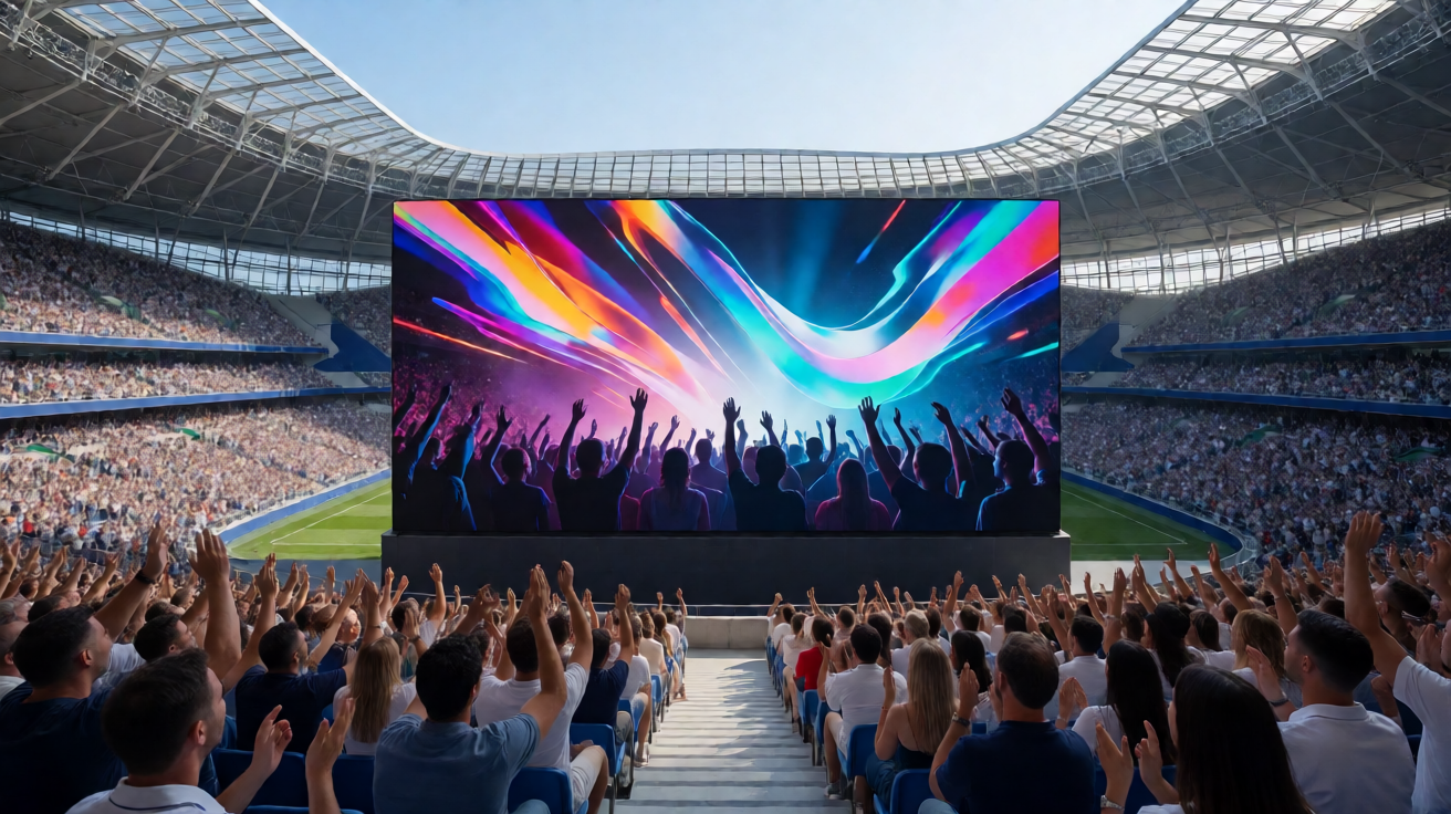 NG28圈体育 stadium 现场大屏与观众，展示28圈品牌力量